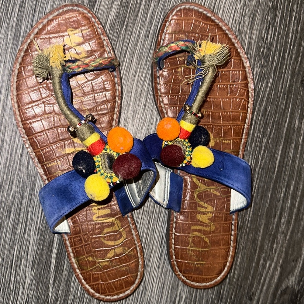 used Blue colorful puff Sam Edelman Sandals